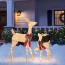 2 Pcs Reindeer Christmas Decoration, Xmas Lighted Golden Shimmering Doe and Fawn Display Set with 105 Warm White Lights for Yard Lawn Indoor Outdoor by CozyNest Decor
