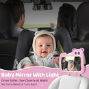 2-in-1 Baby Car Mirror with Lights & Soft Sounds, Cry Detector, Clear Night View, 360° Rotation, Shatterproof, Rear Facing Baby Car Seat Mirror with Remote Control, Perfect Baby Shower Gifts (Pink) by TinyTreasures Baby Boutique