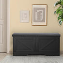 2-Tier Storage Bench, Shoe Bench with Padded Seat Cushion, Entryway Bench with 2 Barn Doors, Adjustable Shelf, 13.8" D x 39.4" W x 17.7" H, for Entryway, Living Room, Bedroom, Black by CozyNest Decor