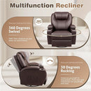 Recliner Chair, 360° Swivel Rocker Chair for Adults, Rocking Recliner Chair with Massage, Comfy Single Sofa with Side Pockets Cup Holders for Living Room, Bedroom, Nursery (Leather, Dark Brown) by TinyTreasures Baby Boutique
