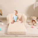 Kids Chairs for Toddler, 2-in-1 Toddler Soft Sherpa Couch Fold Out, Convertible Sofa to Lounger for Girls and Boys, Cream by CozyNest Decor