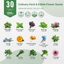Organo Republic 30 Culinary Herbs & Edible Flower Seed Variety Pack- Indoor/Outdoor. 14000+ Non-GMO Heirloom Flower Seeds: Basil, Borage, Echinacea, Lavender, Oregano, Rosemary Seeds & More by GreenHaven Gardens