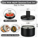 12oz Insulated Vacuum Food Jar with Buckle Lid Wide Mouth Soup Thermo for Hot Food Kids Leakproof Stainless Steel Lunch Container- Black- 1Pack by TinyTreasures Baby Boutique