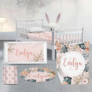 Custom Nursery Crib Bedding Set: 4 Piec Bohemian Flowers Baby Crib Sets for Girls with Personalized Name - Toddler Double Layer Blanket Set, Comfortable Crib Bed Sheets for Baby Toddlers by TinyTreasures Baby Boutique