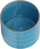 8" Ceramic Planter on Wooden Bamboo Stand - Contemporary Blue While Striped Design For Indoor or Outdoor Plants, Succulents, Cactus by GreenHaven Gardens