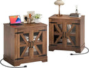 Farmhouse Side Table - 24" Large Night Stand Set 2, Wood Nightstand with Charging Station, Bedside Table with Adjustable Shelf, End Tables Living Room, Rustic Bed Side Tables Bedroom, Walnut by CozyNest Decor