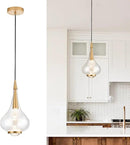 1-Light Teardrop Pendant Light, Brass Gold Ceiling Hanging Light Fxitures, LED Light Fixtures Ceiling Glass Pendant Lighting for Kitchen Island Dining Room Bar by CozyNest Decor