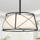 15.7" Black Drum Chandelier,3-Light Modern Farmhouse Chandelier,White Fabric Drum Shade Pendant Light Fixture for Dining Room Kitchen Island Bedroom Entryway by CozyNest Decor