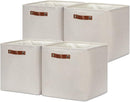 DULLEMELO Storage Bins, 4 Pack Of 13x13x13 Decorative Storage Cube Bins Suit Office, Home, Shelves And Closet, Cube Storage Bin with Leather handle(4 Pack - 13" Beige) by TinyTreasures Baby Boutique