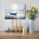 amatop Coastal Bathroom Wall Art Blue Beach Nautical Ocean Nature Canvas Picture with Boat Moon Lake Mountain Sea Relaxing Serene Landscape Gallery Wrapped Artwork for Modern Home Bedroom Decor 16x12 by CozyNest Decor