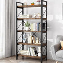 5 Tier Bookshelf Rustic Solid Wood Industrial Style Bookcase,Metal and Real Wood Vintage Bookshelf,Book Shelves Home Office, Retro Brown,Dark Matching credenza(LZ01-05tier) (5Tiers) by CozyNest Decor
