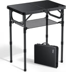 Folding Camping Table with Storage Net, Pure Black Aluminum 2ft Picnic Table 23.2" x 16" Outdoor Table Adjustable Height Max 27.5", Lightweight, Waterproof, Portable Handle for Travel Cooking by GreenHaven Gardens