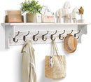 BECHAEO 35.8'' Wood Coat Rack Wall Mount with Shelf, White Wall Coat Rack with Hooks, Farmhouse Rustic Coat Hooks for Entryway Bathroom Hallway Kitchen Bedroom by CozyNest Decor