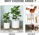 ARNIS Plants Pots with Stand, Set of 2 P lanters, Unique Mid Century Decorative Metal Flower Pots with Drainage, 8.25 & 10.5 Inch, White and Gold by CozyNest Decor
