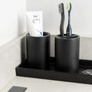 Matte Black Toothbrush Holder for Bathrooms – Modern Resin Countertop Organizer with Slots, Compact Toothbrush and Toothpaste Storage for Vanity, Hotel, Airbnb (Black) by CozyNest Decor