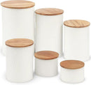 6 Canister Set for the Kitchen Countertop – Metal Food Storage Canisters with Airtight Lids for Flour, Tea, Crafts, Coffee, & Sugar – Container Set with Modern Wood Lids, White by CozyNest Decor