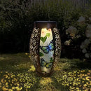2PCS Butterfly Solar Lanterns Glass & Metal Hanging Light Outdoor Waterproof 16" H Tabletop Lamp with Hollowed-Out Design with Shepherd's Hooks for Garden Patio Table Decor by GreenHaven Gardens