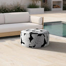 Inflatable Ottoman Stool D21 xH9 for Outdoor/Indoor Use, Water Repellent Patio Foot Rest Stool with Portable Handle,Round Pouf Ottoman Suitable for Garden,Deck and Camping - Black Leaves by CozyNest Decor