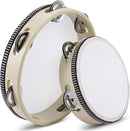Flexzion Wood Handheld Tambourines - 8 and 6 Inch Set of 2 Pack, with Single Row Metal Jingle Bell (Wood) Hand Held Tambourine Percussion Drum Moon Musical Instrument by TinyTreasures Baby Boutique