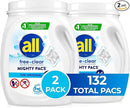 all free clear, Original, MIGHTY PACS Laundry Detergent Pacs for Sensitive Skin, Unscented and Hypoallergenic, 66 Count (Pack of 2) by CozyNest Decor