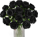 Black Fake Roses Artificial Flowers - 16 Pcs Fake Artificial Roses Silk Flowers with Stems for Home Wedding Hotel Office Centerpiece Decor by CozyNest Decor