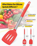 Pack of 2 Silicone Solid Turner, Non Stick Slotted Kitchen Spatulas, High Heat Resistant BPA Free Cooking Utensils, Ideal Cookware for Fish, Eggs, Pancakes(Red) by CozyNest Decor