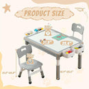 Multi Functional Kids Table and 2 Chairs Set, Graffiti & Building Blocks Double-Sided Tabletop, Toddler Play Table with Drawers, Large Storage Space, Gift for Boys/Girls, Gray by CozyNest Decor