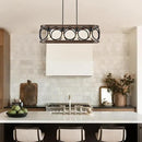 XINGQI Rectangular Linear Kitchen Island Chandeliers Over Table 32.7" Black Pendant Lighting Fixtures Farmhouse 4-Light for Dining Room Bar Office Coffee Shop, Black Wood Grain by CozyNest Decor