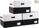 PRANDOM Foldable Storage Bins with Lids [3-Pack] Fabric Collapsible Storage Boxes Baskets Cubes Containers with Handles for Closet Living Room Bedroom (Black & White 17.7x11.8x11.8'') by TinyTreasures Baby Boutique