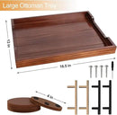 Coffee Table Tray - Large Ottoman Trays for Living Rooms - Wood Serving Tray with Handles(2 Sets) - Wooden Tray for Coffee Table, 4 Round Coasters Included, Dark Brown by CozyNest Decor