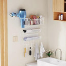 VITVITI Metal Hair Tool Organizer Wall Mount, Hair Dryer Holder with 3 Tier Shelf Basket Hooks, Bathroom Hair Styling Tool Organizer for Curling Iron/Blow Dryer/Straightener, White by CozyNest Decor