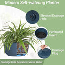 T4U 8 Inch Hanging Planters for Indoor Outdoor Plants, Self Watering Hanging Pot Pack of 2, Hanging Pots with Drainage Hole & Plug & Chain with 3 Hooks for Garden Home Decor, Blue