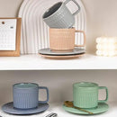 Large Cappuccino Cups with Saucers Set of 4, 8 Ounce Stackable Embossed Ceramic Coffee Mugs for Specialty Coffee Drinks, Latte, Cafe Mocha and Tea, Dishwasher & Microwave Safe (Mix) by CozyNest Decor