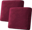 H.VERSAILTEX Velvet Stretch Couch Cushion Cover Plush Cushion Slipcover for Chair Loveseat Sofa Cushion Furniture Protector Seat Cushion Sofa Cover (2 Piece Large Sofa Cushion Covers, Burgundy) by CozyNest Decor