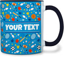 Personalized Mug for Kids - Sports - Custom Name/Text, Ceramic Hot Chocolate/Cocoa/Coffee Cup for Boys/Girls, Birthday/Christmas/Holiday Gift - 11 oz, Black Handle by TinyTreasures Baby Boutique