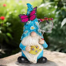 Garden Gnome Statues Outdoor Decor Solar Gnomes with Butterfly on LED Lighted Flowers, Resin Blue Gnomes Sculpture for Patio Yard Lawn Onament Decoration by GreenHaven Gardens