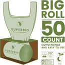 SUPERBIO 1.6 Gallon Handle Tie Compostable Food Scrap Bags For Counter Top Compost Bin, Small Compost Bags, 50 Count, 6 Liter, BPI & OK compost INDUSTRIAL Certified by GreenHaven Gardens