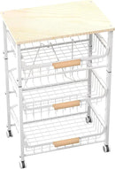 4-Layer Fruit Basket Kitchen Food Storage Organizer and Storage Rack, Stackable Storage cart with Desktop, Pull-Out Hollow Metal Storage Basket, liding Out Storage,White by CozyNest Decor