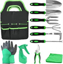 11Pcs Heavy Duty Gardening Tool Set, Shovel Stainless Steel with Non-Slip Rubber Grip, Canvas Storage Bag for Women Gardeners Pruning Shears Plant Care Weeding Tools by GreenHaven Gardens