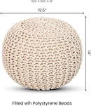 REDEARTH Round Pouf Ottoman - Cable Knitted Boho Poof - Home Décor Cord Pouffe Handmade Circular Footrest for Living Room - Bedroom - Kids Bedroom - 100% Cotton Pouf (19.5"x19.5"x14") - Ivory by CozyNest Decor