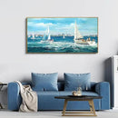 XLSJERST Blue Canvas Wall Art Seascape Painting - Landscape Picture Textured Navy Modern Sailboat Ocean Artwork Framed for Living Room Bedroom Bathroom Home Office Wall Decor Large Size 20"x40" by CozyNest Decor
