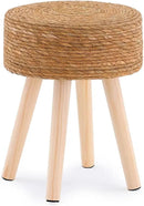 Handwoven Outdoor Ottoman, Water Hyacinth Pouf Round Patio Footstool with Wood Legs, 17-Inch Multipurpose Vanity Stool, Dining Chair, Patio Footrest for Balcony and Garden, Natural by CozyNest Decor