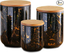 Black Ceramic Canister Set with Wooden Lid, 3-Piece Food Storage Jars for Kitchen Counter, Storage Container for Sugar, Coffee, Tea, Spice by CozyNest Decor