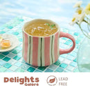 Striped Ceramic Coffee Mugs Set - 2 Pack, Pink & Green，Perfect for Morning Brew or Tea and Cocoa - for Coffee Lovers by CozyNest Decor
