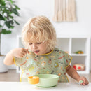 Bumkins Toddler Utensils, Kids Size Fork and Spoon Set, Silicone and Stainless-Steel Training Silverware, Angled Forks / Sporks for Self-Feeding, Children Hold Learning to Eat, 18 Mos Up, Sage Green by TinyTreasures Baby Boutique