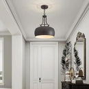 WUZUPS Chandelier Rustic Farmhouse Industrial Round Ceiling Pendant LED Light Fixture with Open Bottom Drum Shade, H 15.7" x W 13.4", Distressed Rust by CozyNest Decor