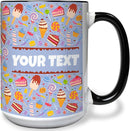 Personalized Mug for Kids - Sweets - Custom Name/Text, Ceramic Hot Chocolate/Cocoa/Coffee Cup for Boys/Girls, Birthday/Christmas/Holiday Gift - 15 oz, Black Handle by TinyTreasures Baby Boutique