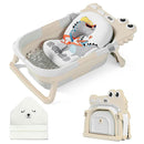 MoreFeel Collapsible Baby Bathtub for Newborn with Thermometer & 1 Hooded Towel & 1 Soft Floating Cushion,Portable Travel Bathtub with Drain Hole, Durable Foldable Baby Tubs for Infants to Toddler by TinyTreasures Baby Boutique