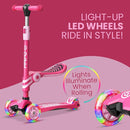 Pink 3 Wheel Scooter with Seat for Kids – Light-Up LED Wheels, Adjustable Handlebar and Seat, Smooth PU Wheels, Wide Anti-Slip Deck, Rear Foot Brake – Toddler Outdoor Toys for Ages 2+ by TinyTreasures Baby Boutique
