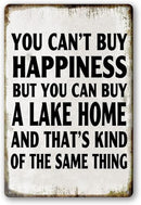 Lake House Decor For The Home Fishing Cabin Metal Tin Sign Outdoor You Can'T Buy Happiness But You Can Buy A Lake Home Signs Lake Life Wall Decor Lake House Gifts 12 X 8 Inch by GreenHaven Gardens